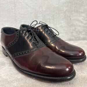 Vtg FLORSHEIM 10 D Men's Leather Saddle Oxford Dress Shoes Burgundy Black Preppy